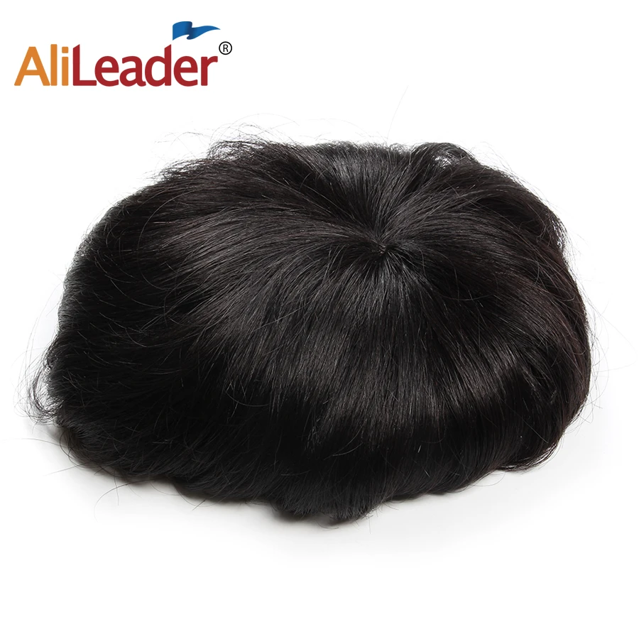 Alileader Высокое качество Мужские волосы Toupees 18 см x 20 натуральный цвет человеческие