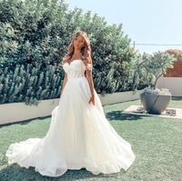 wedding dress a line sweetheart off the shoulder lace appliques beads backless floor length sweep train gorgeous bride gown 2021