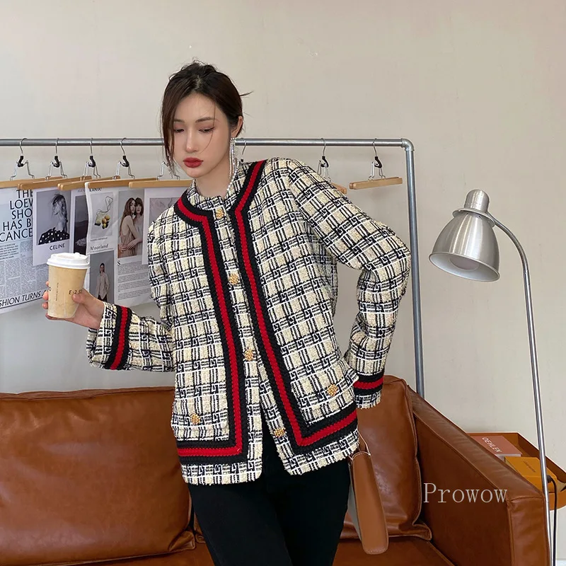 Женская твидовая куртка с люрексом шерстяное однобортное пальто контрастной