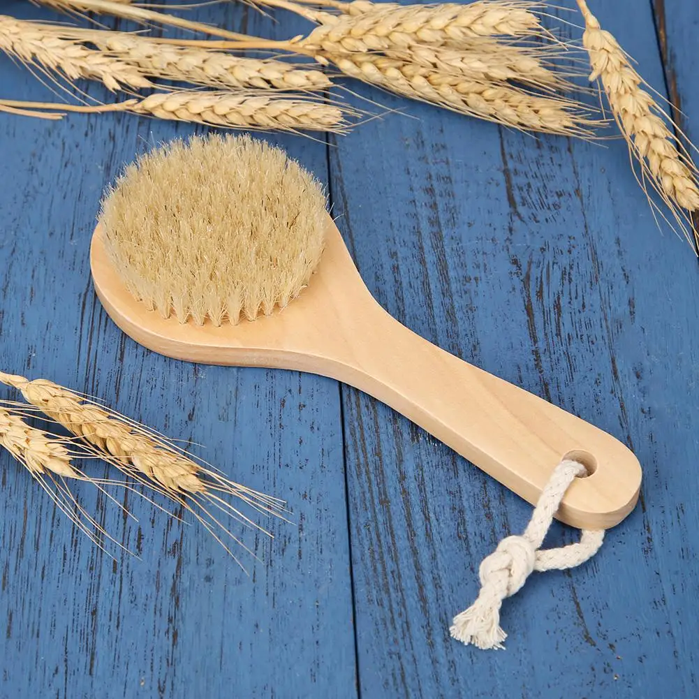 

Natural Bristle Middle Long Handle Wooden Scrub Skin Massage Shower Body Bath Brush Round Head Bath Brushes Bathroom Accessories