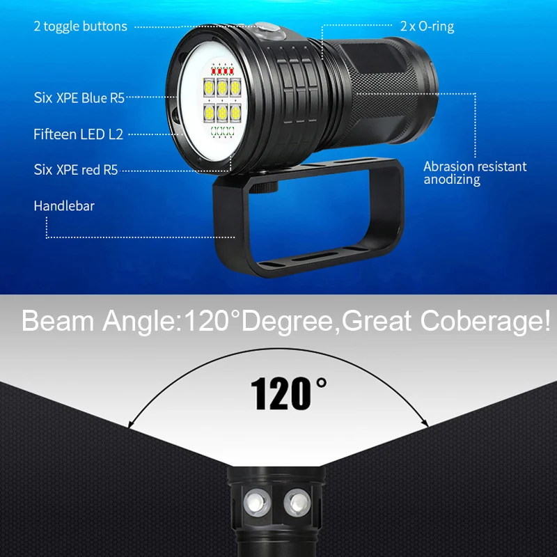 Светодиодсветильник подводная вспышка для съемки и видеосъемки 80 м|Фонарики