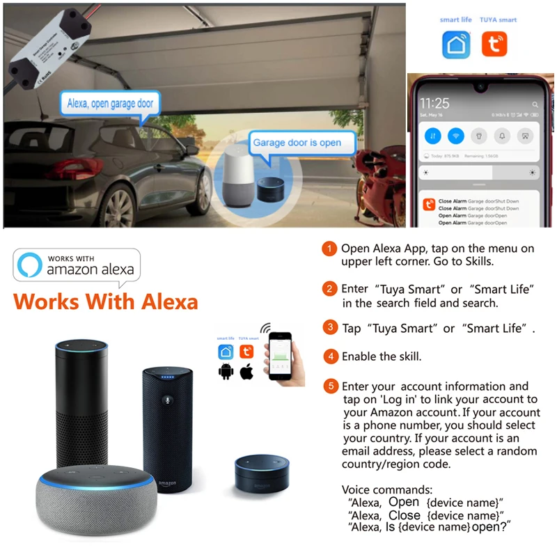 Умный переключатель для ворот гаража с Wi Fi работает приложением Alexa Echo Google Home