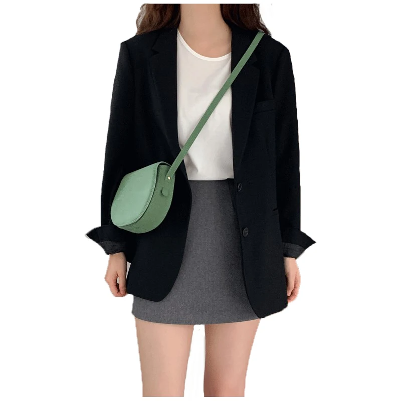 

Spring and Autumn women's blazer jacket solid Elegant Vintage casual Lapel coat Office Ladies Loose Long Sleeve Mujer Vestido