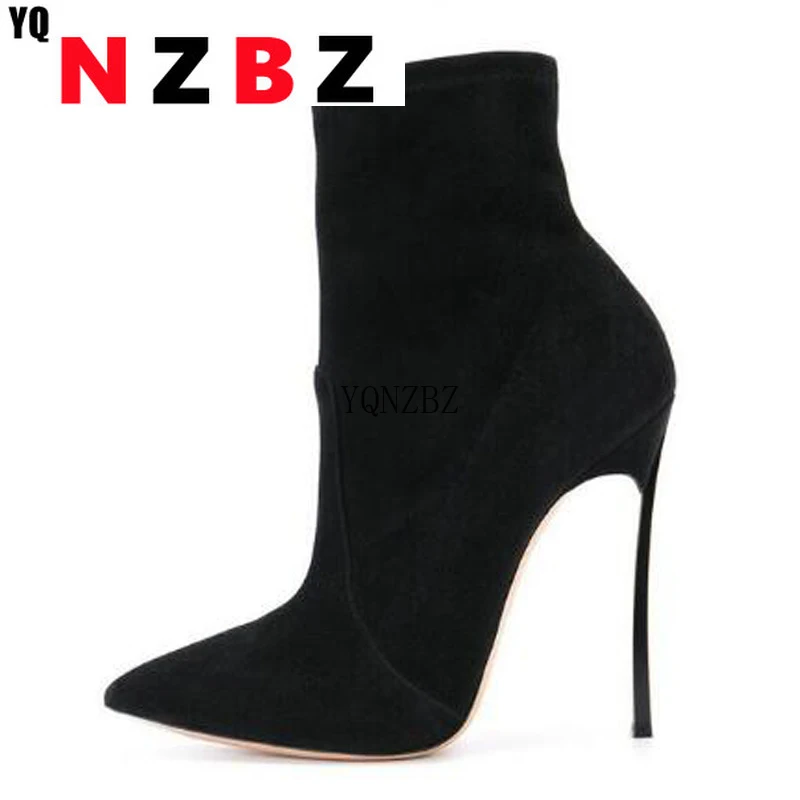 

YQNZBZ 2021Autumn Winter Women Boots Stretch Fabric Thin Heels Boots Fashion Ankle Boots High Heels Shoes Woman Sapatos