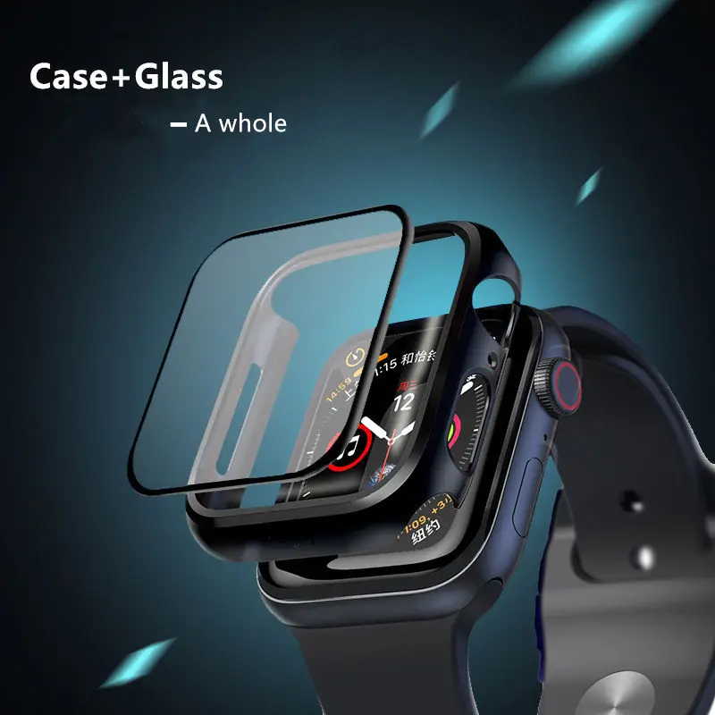 Закаленное стекло + чехол для Apple Watch series 5 4 44 мм 40 iWatch 3 2 1 42 38 защита экрана бампер