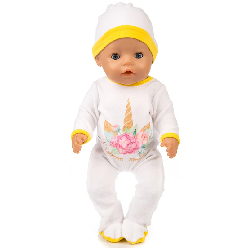 

2020 New Baby New Born Fit 18 inch Doll Clothes Accessories Ostrich Unicorn Hat One-Piece Dress For Baby Birthday Gift