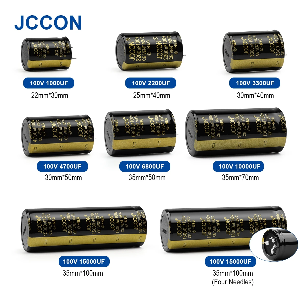 2Pcs JCCON Audio Electrolytic Capacitor 100V 1000UF 2200UF 3300UF 4700UF For Audio Hifi Amplifier High Frequency Low ESR Speaker