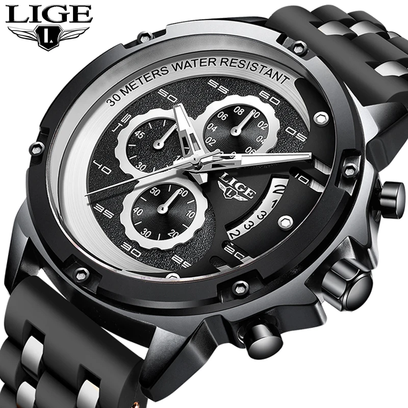 Часы наручные LIGE мужские с защитой от влаги спортивные брендовые роскошные