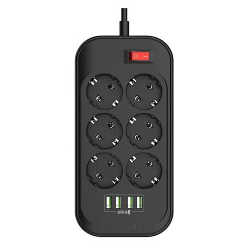

European Desktop 2500W Power Strip Electrical Outlets Plug Adapter Socket and Switches 220V USB Charge Port Extension Cable cord
