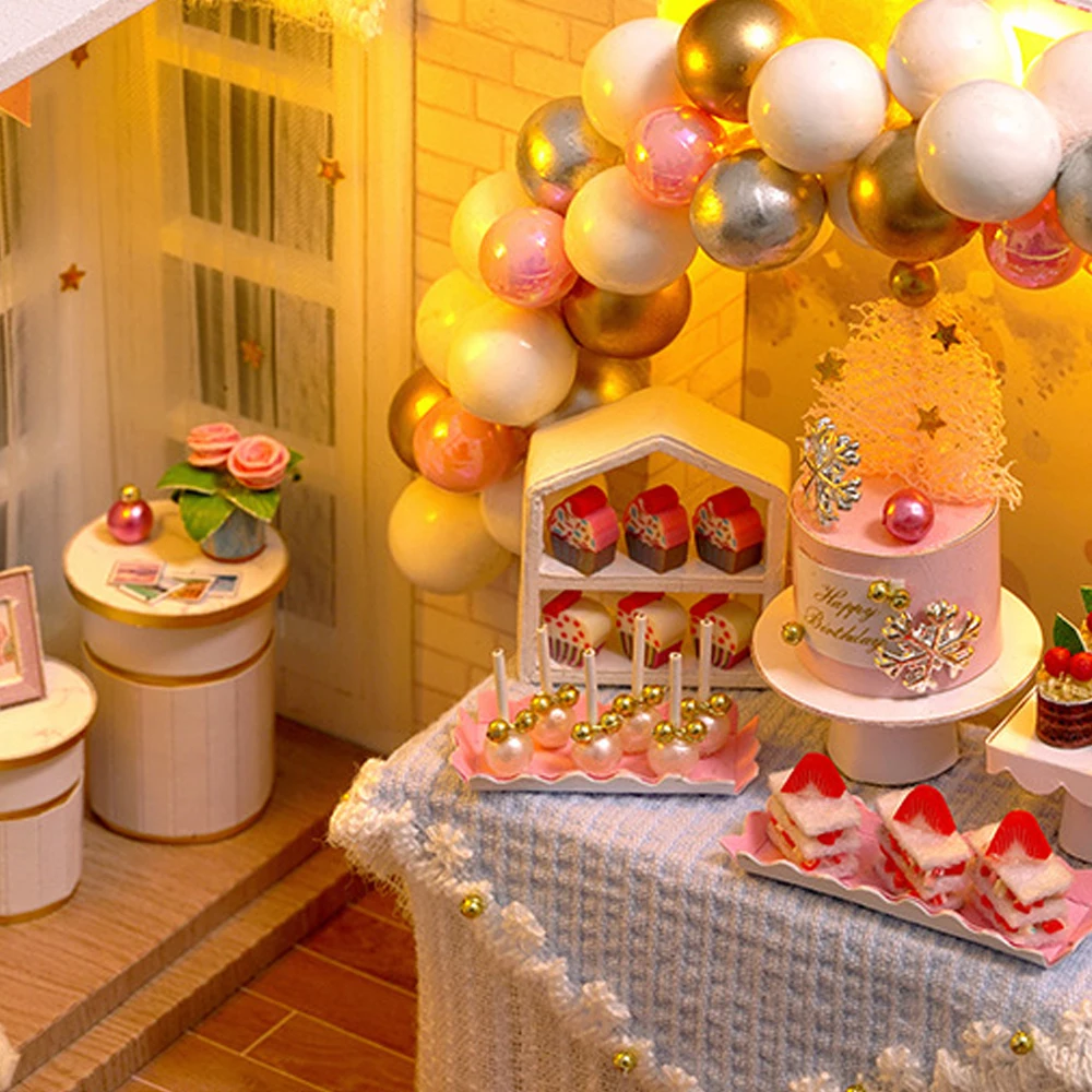 

3D Wooden Doll House Furniture DIY Miniature Handmade Wooden Toys DIY Party Cake Dollhouse Christmas Birthday Gift For Children
