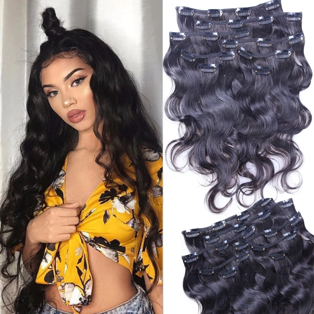 200g Brazilian Body Wave Clip In Human Hair Extensions 8 Pcs/Set Natural Color Clip Ins Remy Hair For Black Women Free Ship
