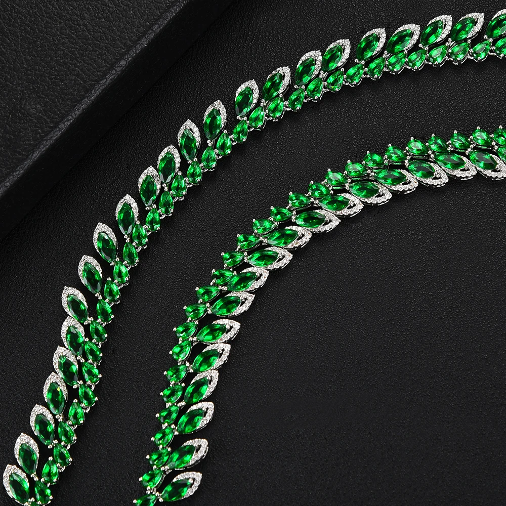missvikki Famous Brand Luxury Shinning Green Leaf Women Wedding Naija Bridal Cubic Zirconia Necklace Dubai Dress Jewelry Set | Украшения и