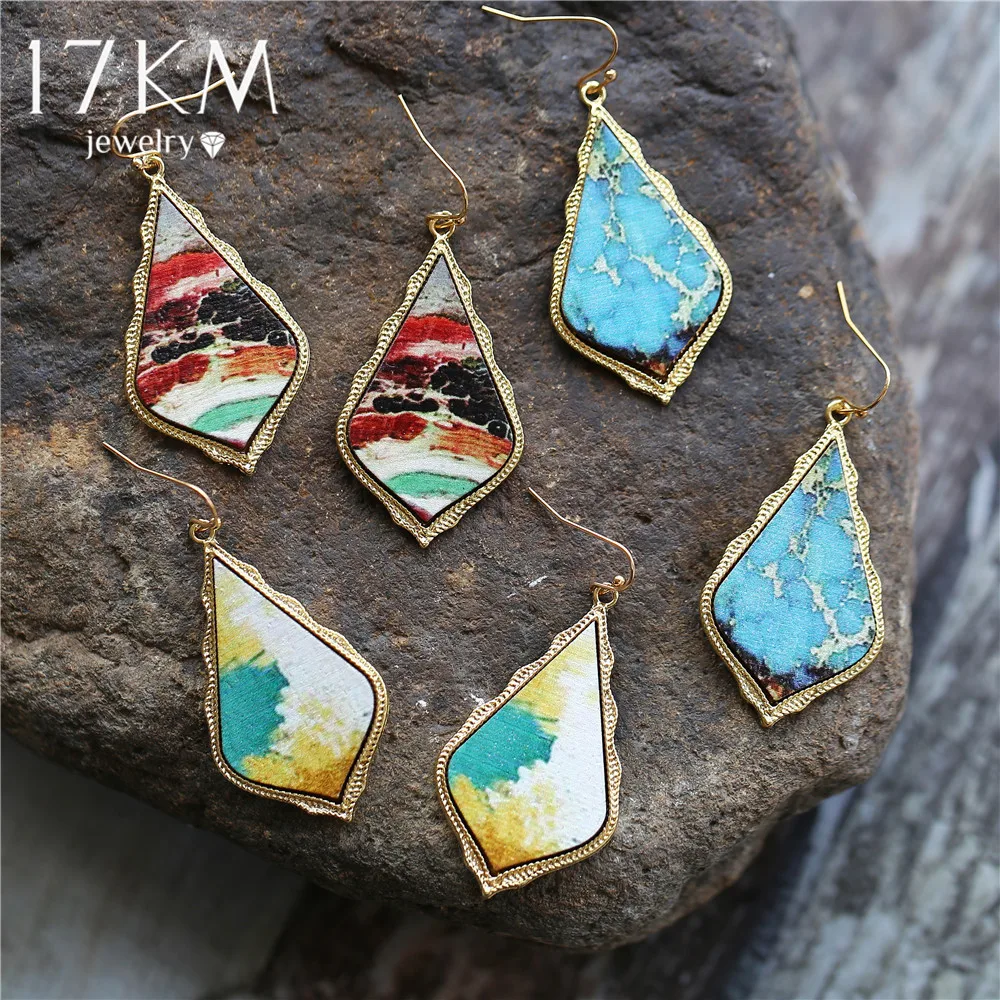 Женские винтажные кожаные серьги подвески 17KM геометрические с металлическим