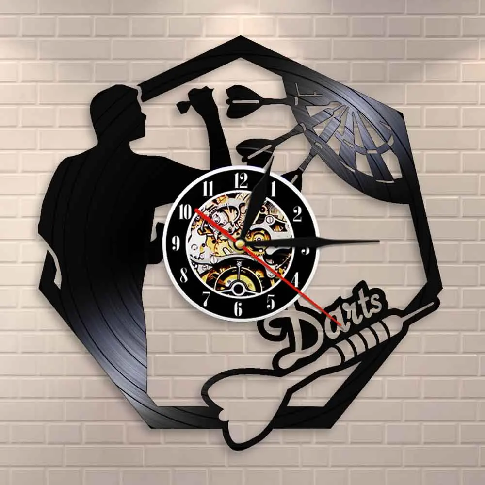 

Darts Wall Art Man Cave Game Room Decoration Modern Wall Clock Dart Board Pub Bar Darts Game Night Club Vinyl Record Wall Clock