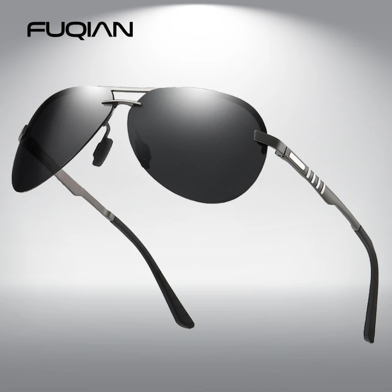 Мужские солнцезащитные очки FUQIAN винтажные поляризационные без оправы для