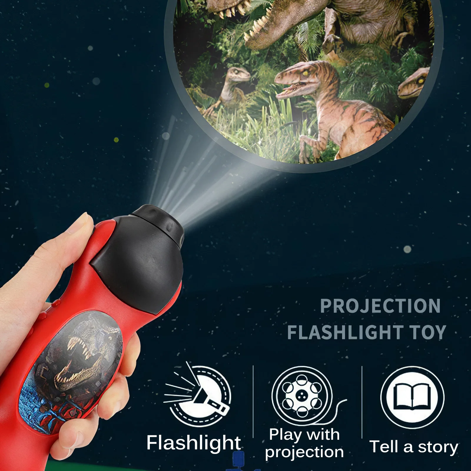 

Kids Dinosaur Projector 24 Different Patterns Dinosaur Projecting Toy Easy Use Educational Flashlight Interesting Dinosaur Torch