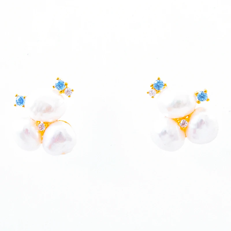 

Vanssey Fashion Jewelry Blue Natural Irregular Pearl Cubic Zirconia Stud Earrings Party Accessories for Women 2019 New