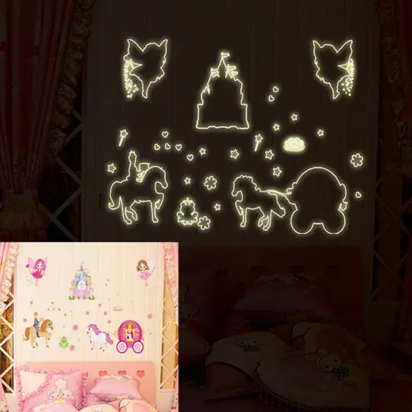 3d Wallpaper Luminous Custom Little Princess and One-horned Horse Castle Fairy Tale Children's Room Background Wall | Дом и сад