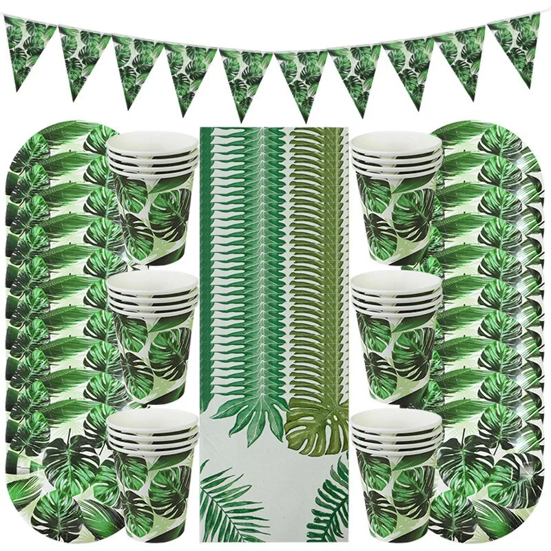 

61Pcs Hawaiian Luau Party Decoration Palm Leaf Tableware Paper Plate Cup Tropical Summer Birthday Party Wedding Decor