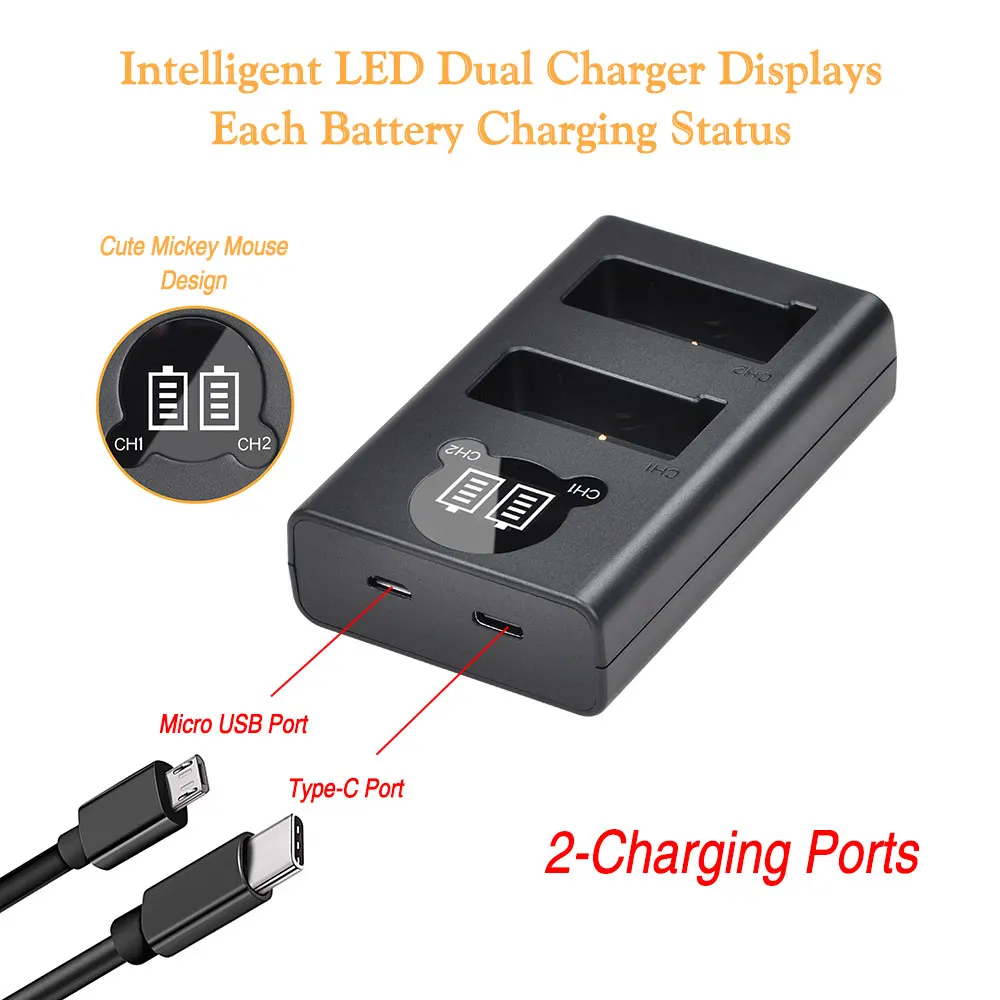 2000mAh EN-EL9 EN-EL9A Battery and EN EL9 EL9A Charger with Type-c Port for Nikon D3000 D5000 D40X D40 D60 DSLR | Электроника