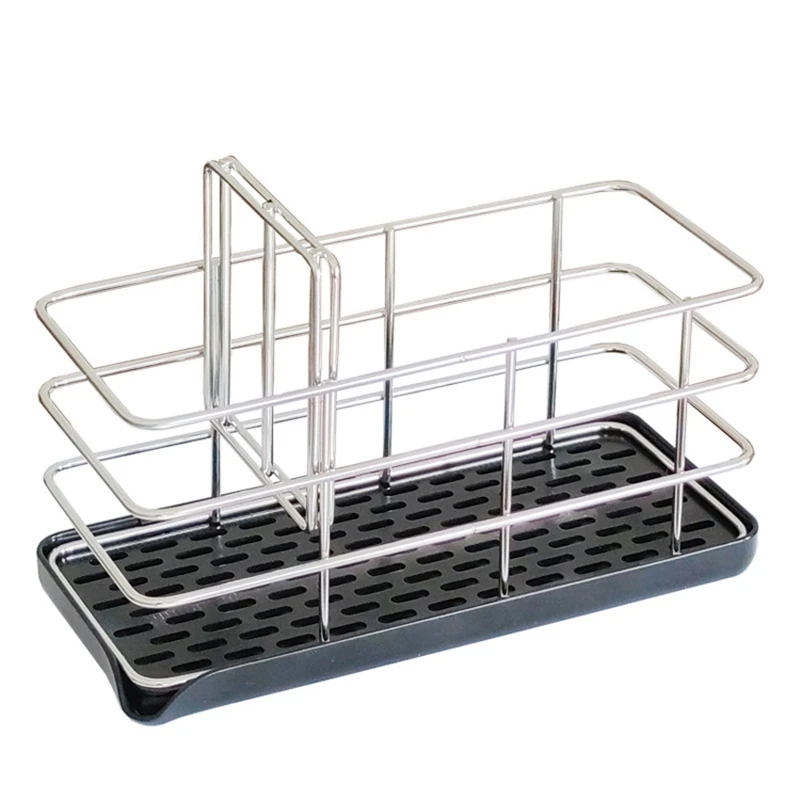 

Kitchen Sink Caddy Organizer Stainless Steel Sponge Soap Brush Holder with Drain Pan Kitchen Drying Rack Organizer