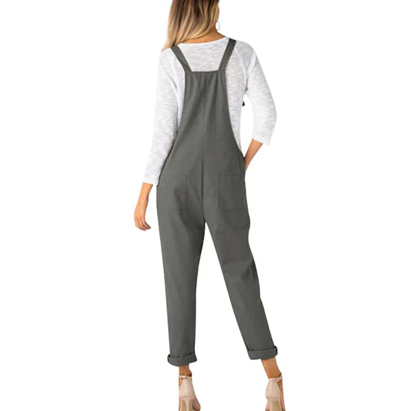 

Harajuku Women's Casual Loose Solid Jumpsuit Romper Long Trousers Playsuit Strap Pocket Harem Trousers Overalls