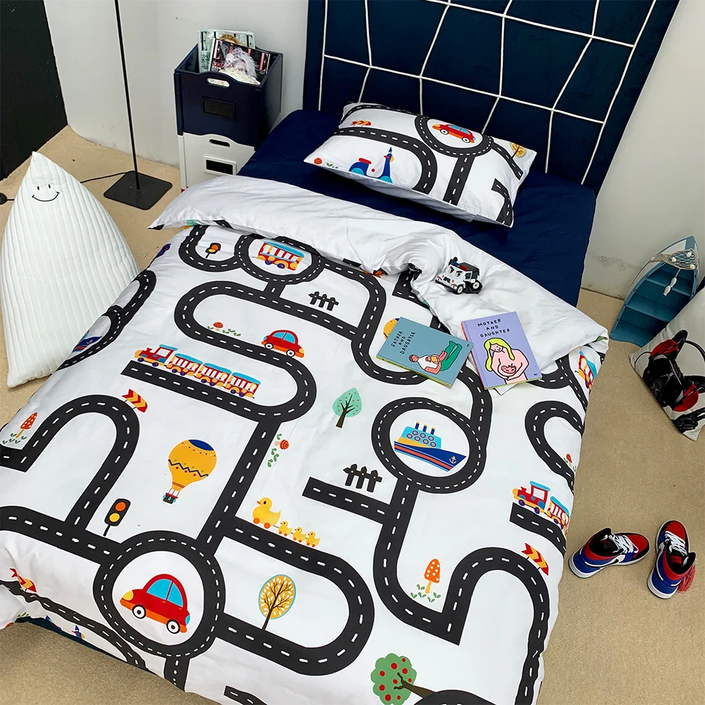 Комплект постельного белья с пододеяльником и мультяшным рисунком для детей