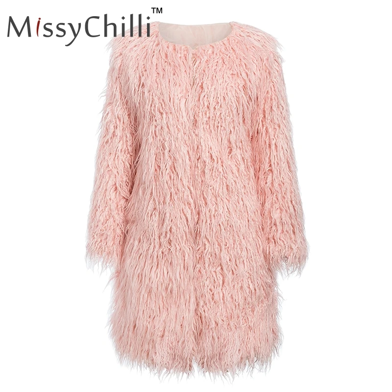 MissyChilli/женское розовое зимнее пальто из искусственного меха уличная одежда