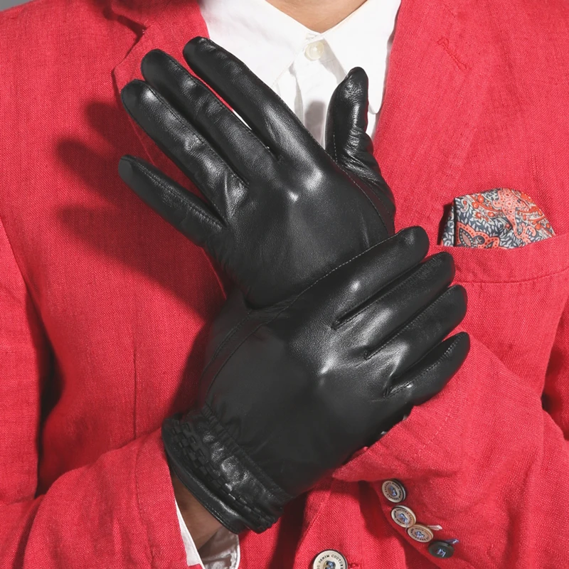 

NH Winter Genuine Leather Gloves for Men Fashion Brand High Quality Black Real Goatskin Finger Gloves Warm Soft Driving New M018