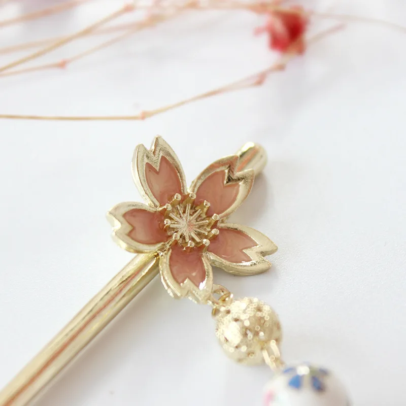 Заколка для волос металлическая с цветами вишни в стиле ретро заколки кисточкой -