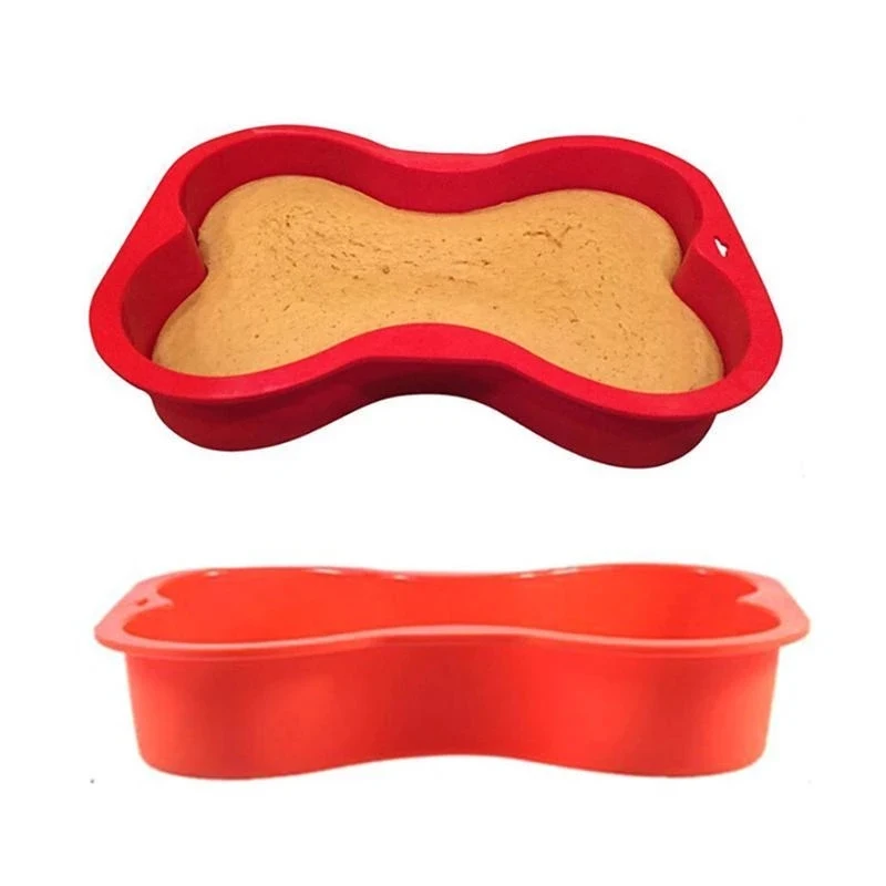 

Creative Non-stick Silicone Mold Dog Bone Shape Cake Pan For Puppy Dog Birthday Red Color DIY Baking Tool Kitchen Accessories