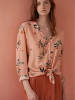women shirt coconut print shirt grapefruit powder coconut flower bird long sleeve shirt
