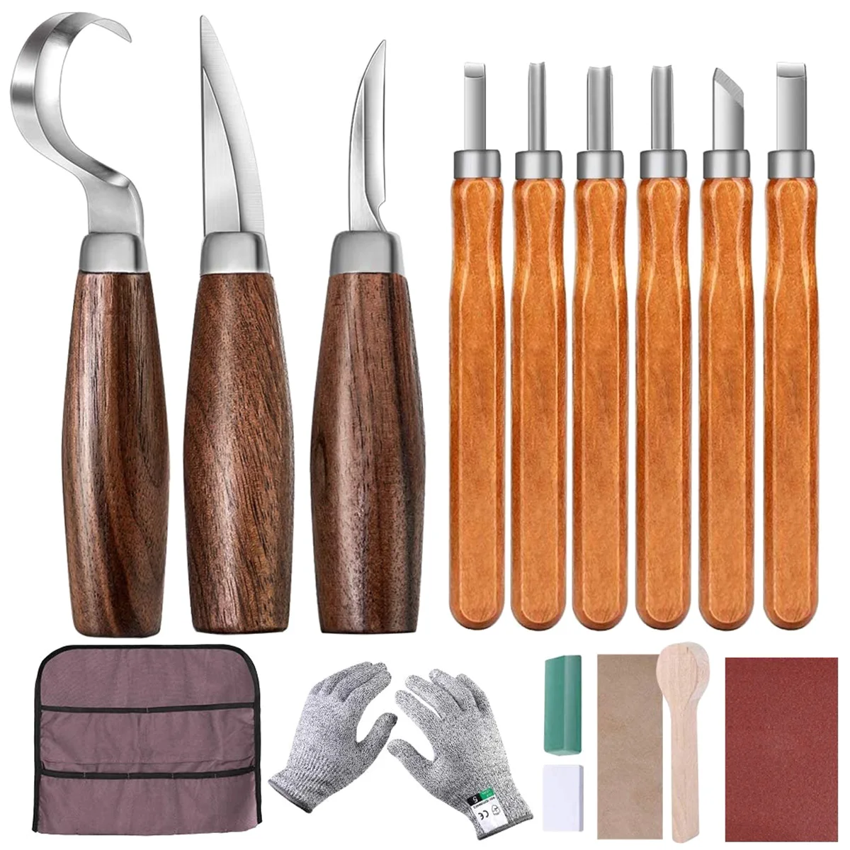 

16Pcs Wood Carving Tool Set Wood Engraving Tool Hook Cutter Whittling Cutter Detail Wood Carving Cutter Polishing Leather Strip