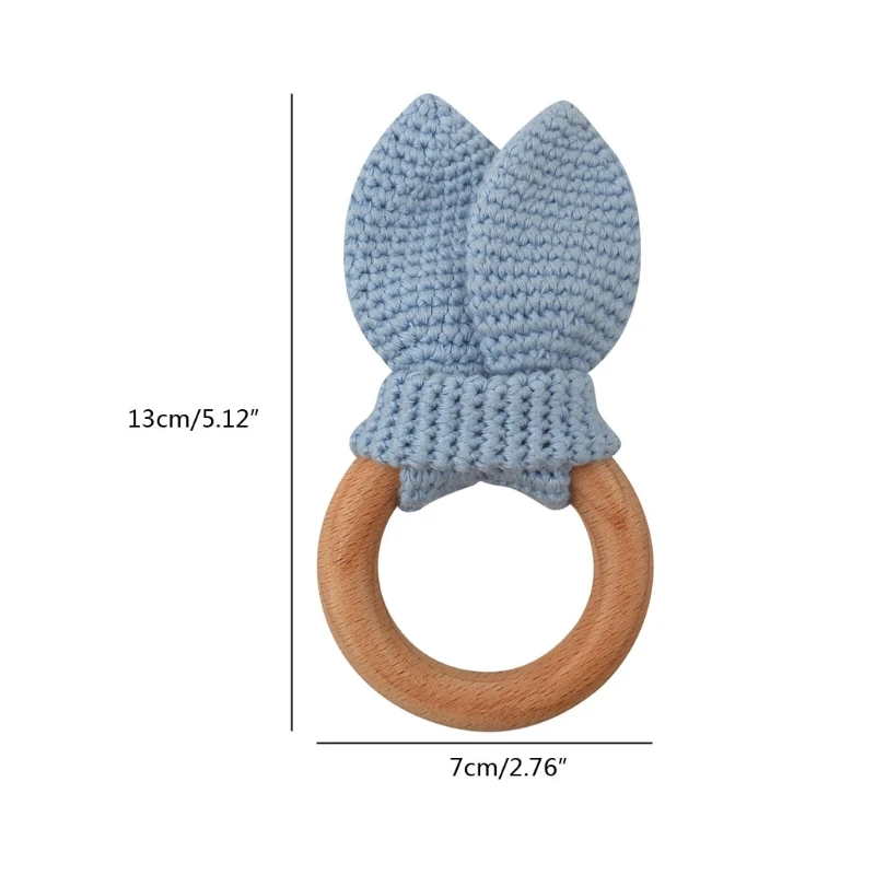 

BPA Free Crochet Wooden Ring Baby Teether Cute Bunny Rattle Infant Teething Toy