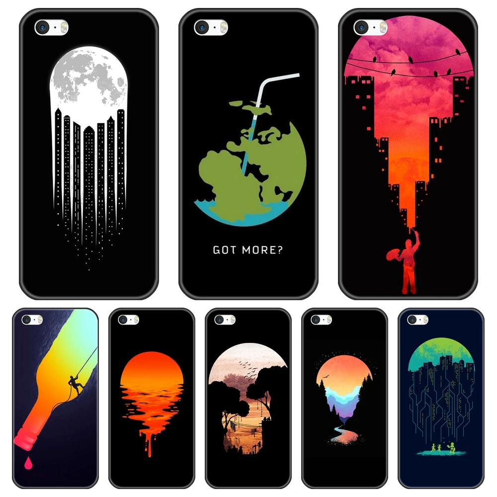 Задняя крышка для iPhone 5 S 5C 5S SE Black Art Star Moon Earth эстетический Мягкий силиконовый