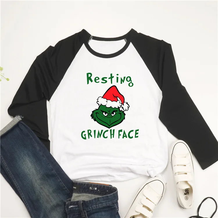 Рождественская футболка с надписью для отдыха Grinch Женская Весенняя и Осенняя