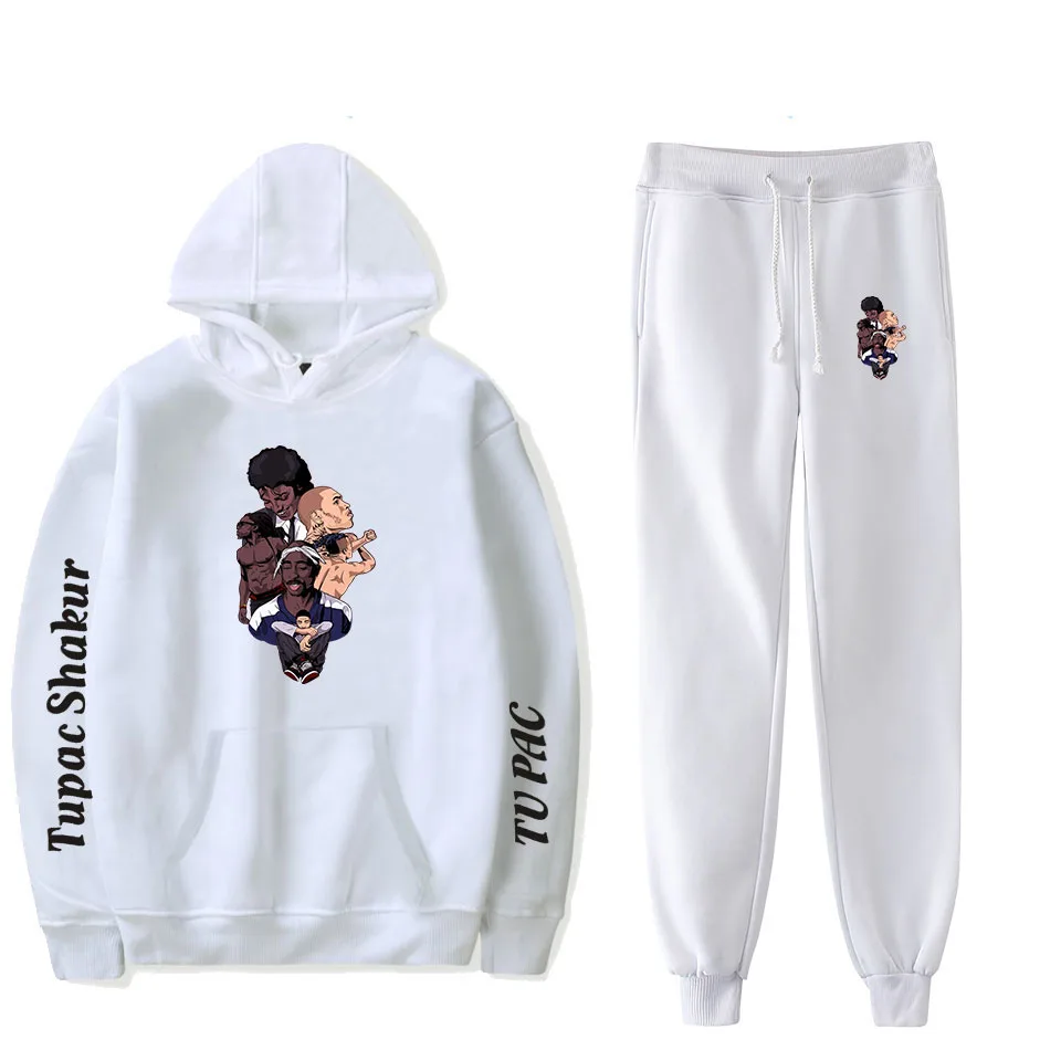 

2PAC Hoodies High Quality Women/Men Sets Fashion Sporting Suit Hooded Sweatshirt +sweatpants Boy Two Pieces Set Sportswear