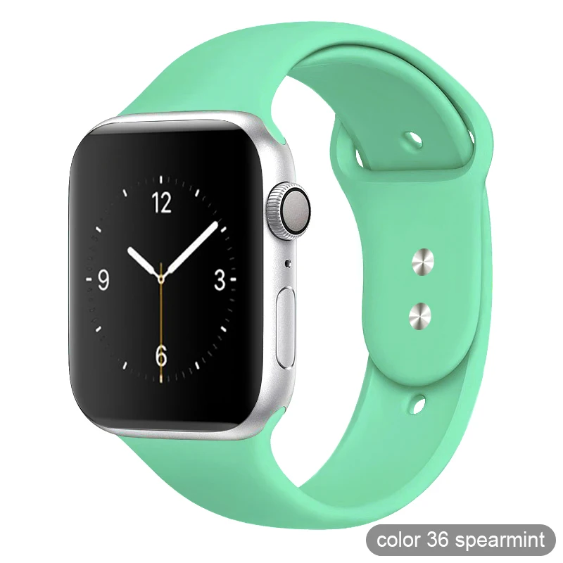 Цветной мягкий силиконовый спортивный ремешок для Apple Watch серии 1 2 3 4 5 38 мм 42 мм резиновый ремешок для часов 40 мм 44 мм iWatch 4/5 - Цвет ремешка: 36 Spearmint