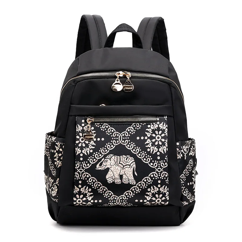 

2020 new backpack female multifunctional leisure Oxford backpack national wind elephant print large capacity anti-theft backpack