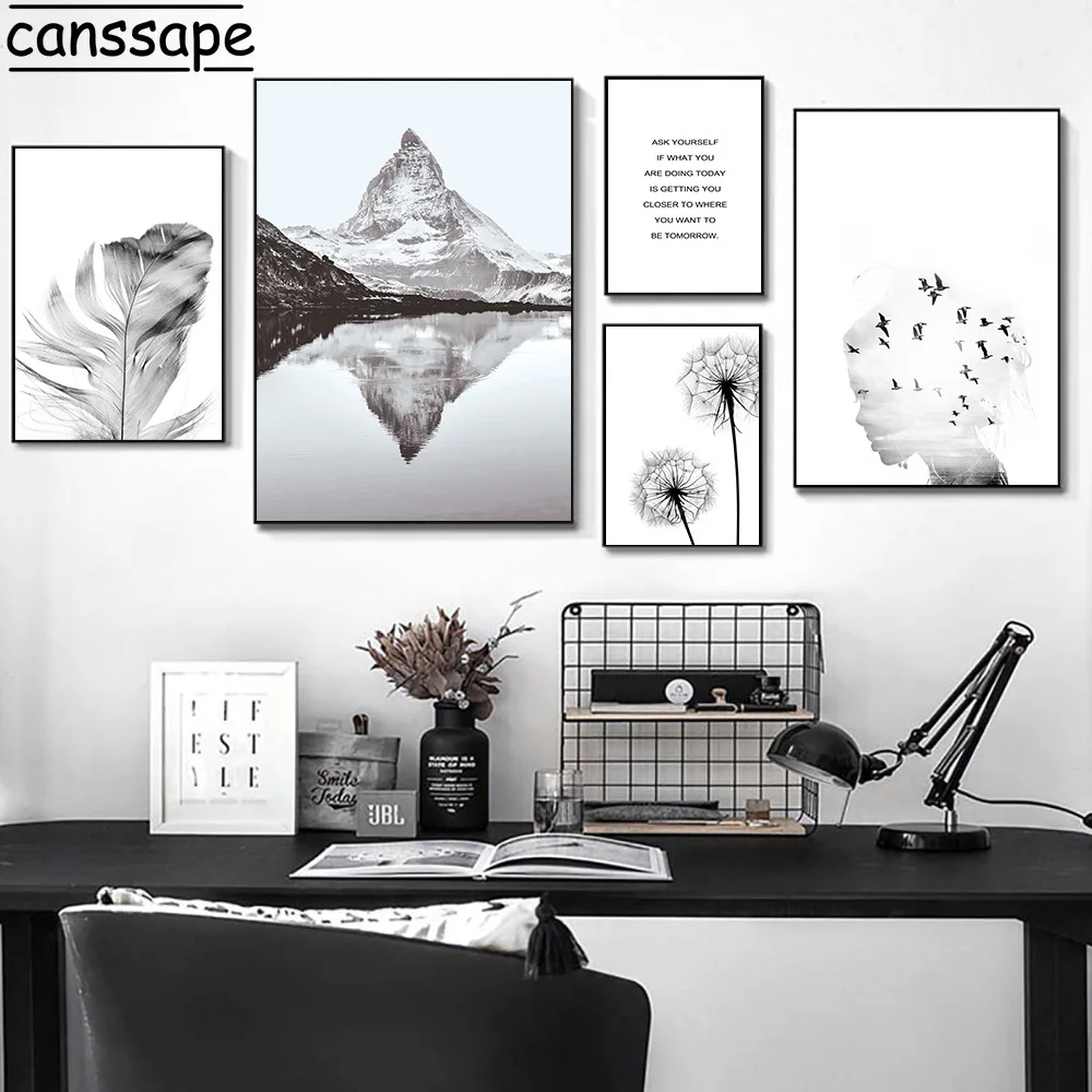 Картина с изображением горного озера пейзажа девушек птиц пера одуванчиков