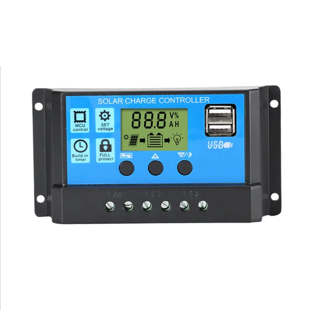 

60A/50A/40A/30A/20A/10A 12V 24V Auto Solar Charge Controller PWM Controllers LCD Dual USB 5V Output Solar Panel PV Regulator