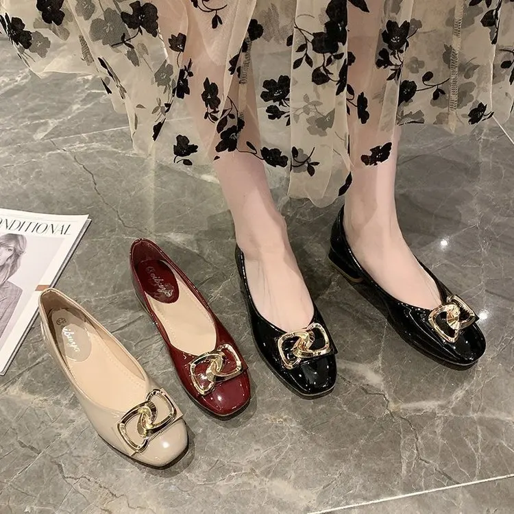 

Casual Heels Chunky Sandals Women's Low-Heeled Shoes Lace-Up Branded Pumps Slip On Footwear All-Match Shallow Mouth Square Toe 2