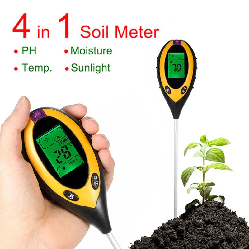 

4 In1 Plant Soil PH Meter Moisture Tester Light Analyzer Temperature Sunlight Intensity Measurement Analysis Acidity