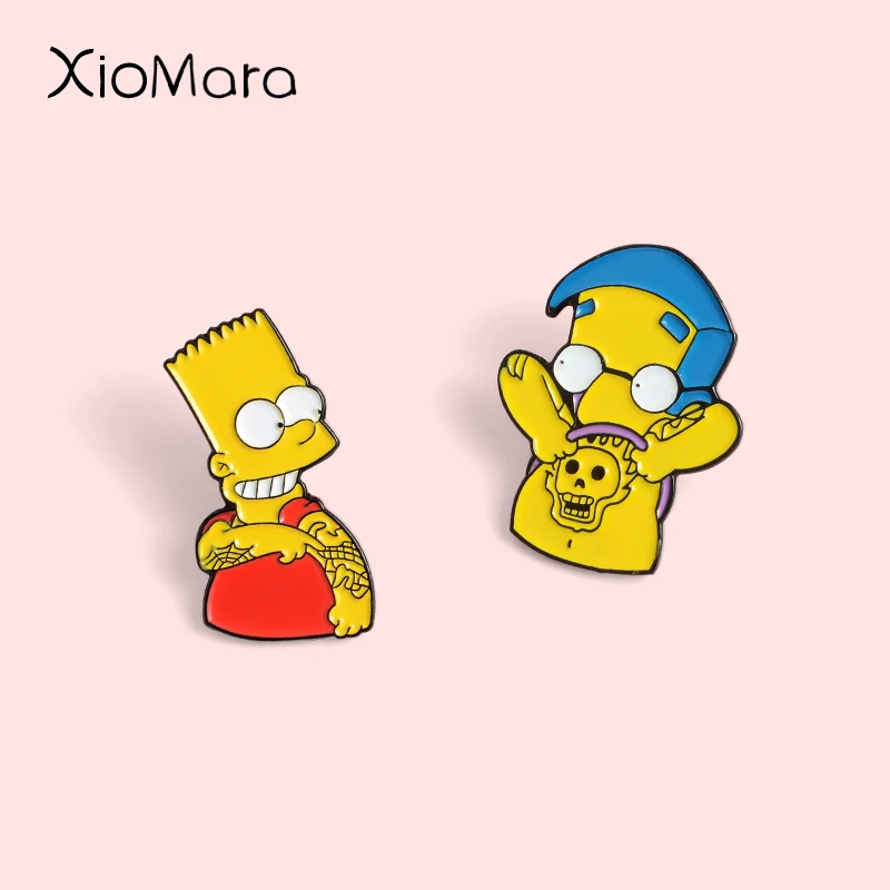 

Meme Milhouse Bart Pins Punk Tattoo TV show Cartoon character nternet brooch cute Enamel pins For Friends Fans