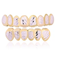 hip hop cubic zircon teeth two color grillz top bottom grills dental mouth punk tooth caps cosplay rapper jewelry