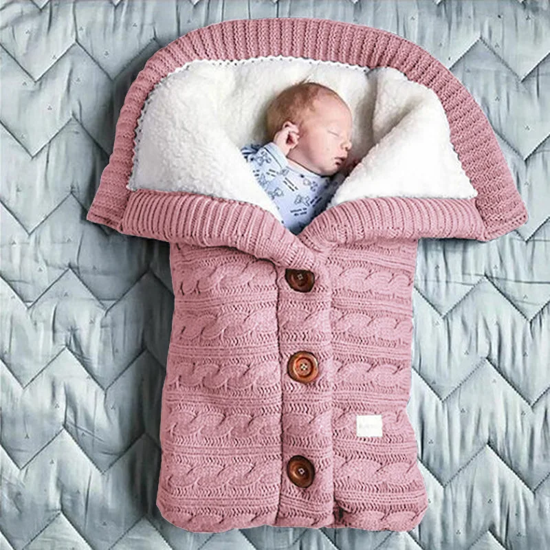 

Newborn Baby Winter Warm Sleeping Bags Infant Button Knit Swaddle Wrap Swaddling Stroller Wrap Toddler Blanket Sleeping Bags