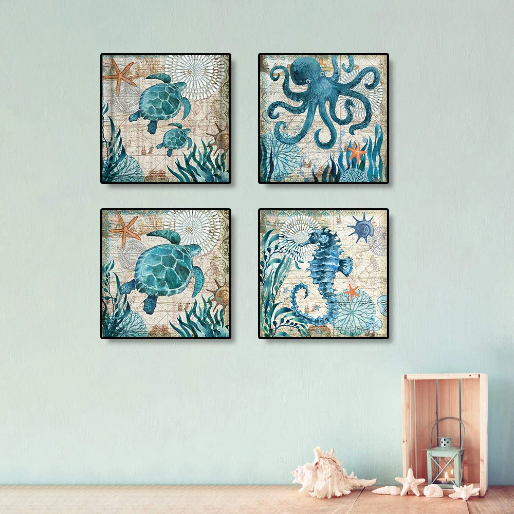 

Animal Print Canvas Painting Nordic Watercolor Turtle Octopus Posters Nursery Wall Art Pictures For Living Room Kids Room Decor