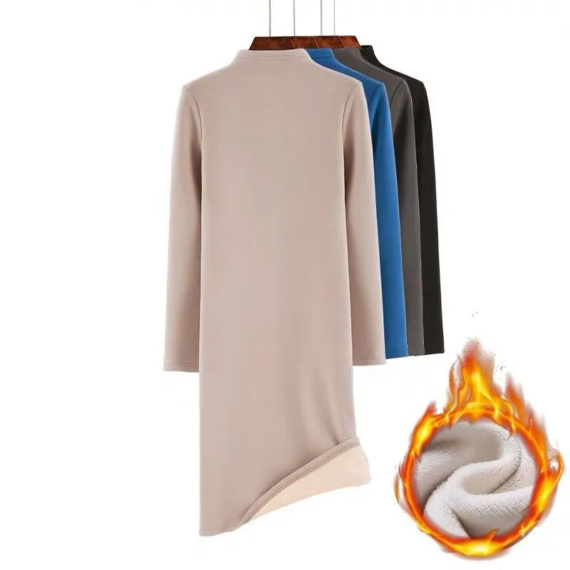 Женское винтажное флисовое платье вязаное бархатное с высоким воротником