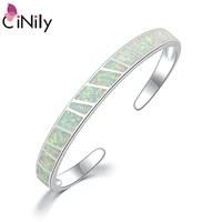 cinily white fire opal stone adjustable open bangles silver plated simple chic bracelets summer jewelry bohemia boho woman man