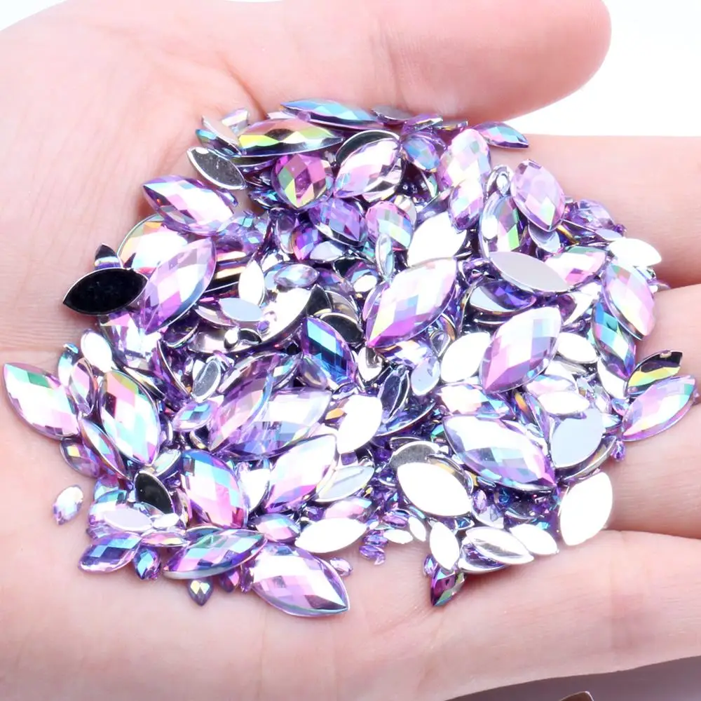05light purple100pcs Акриловые DIY драгоценные камни 4x8 мм 100 шт Плоские с оборота маркизы земли граненые AB цвета, акриловые стразы высокий Блестящий декор для ногтей украшения - Цвет: 05light purple100pcs